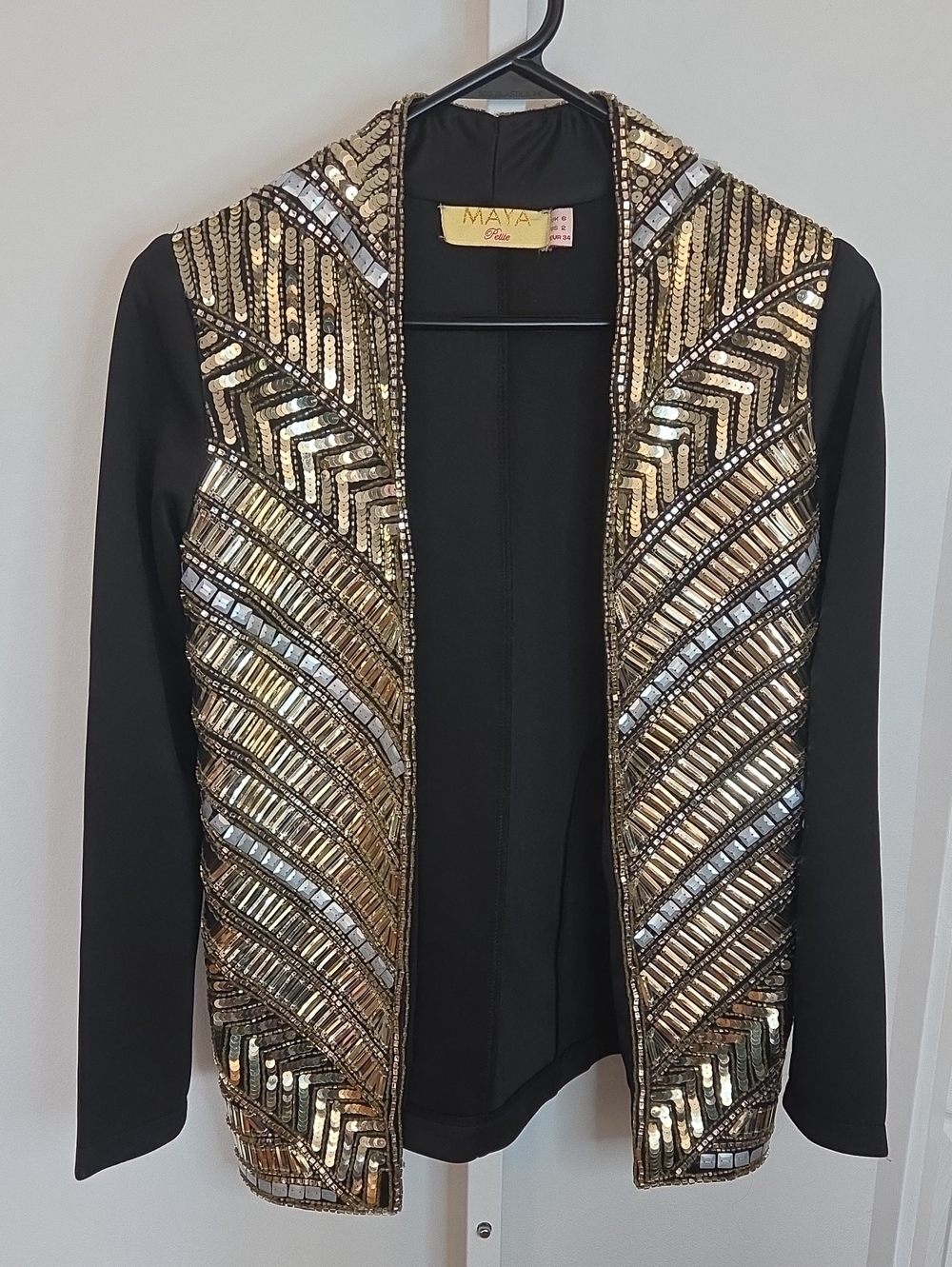 Maya Petite Gold Silver Sequin Beaded Open Front Jacket Size 2 (ASOS)